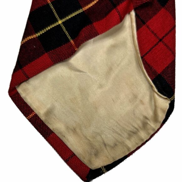Haband Red Tartan Plaid Necktie Dress Kilt Wool Business Office Core 30s Vintage - Picture 3 of 5